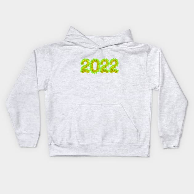 2022 created with yellow roses and green leaves Kids Hoodie by Blue Butterfly Designs 